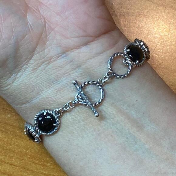 Carolyn Pollack Sterling Silver 9 Oval Onyx Reversible Link Bracelet For Women - Picture 3 of 10